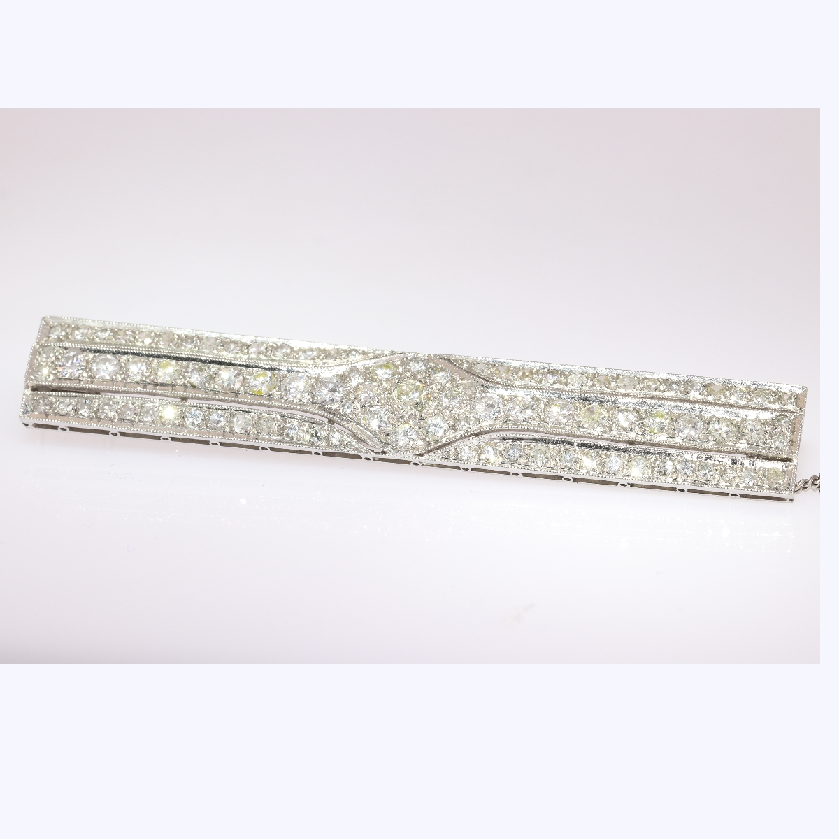 Platinum Art Deco diamond bar brooch